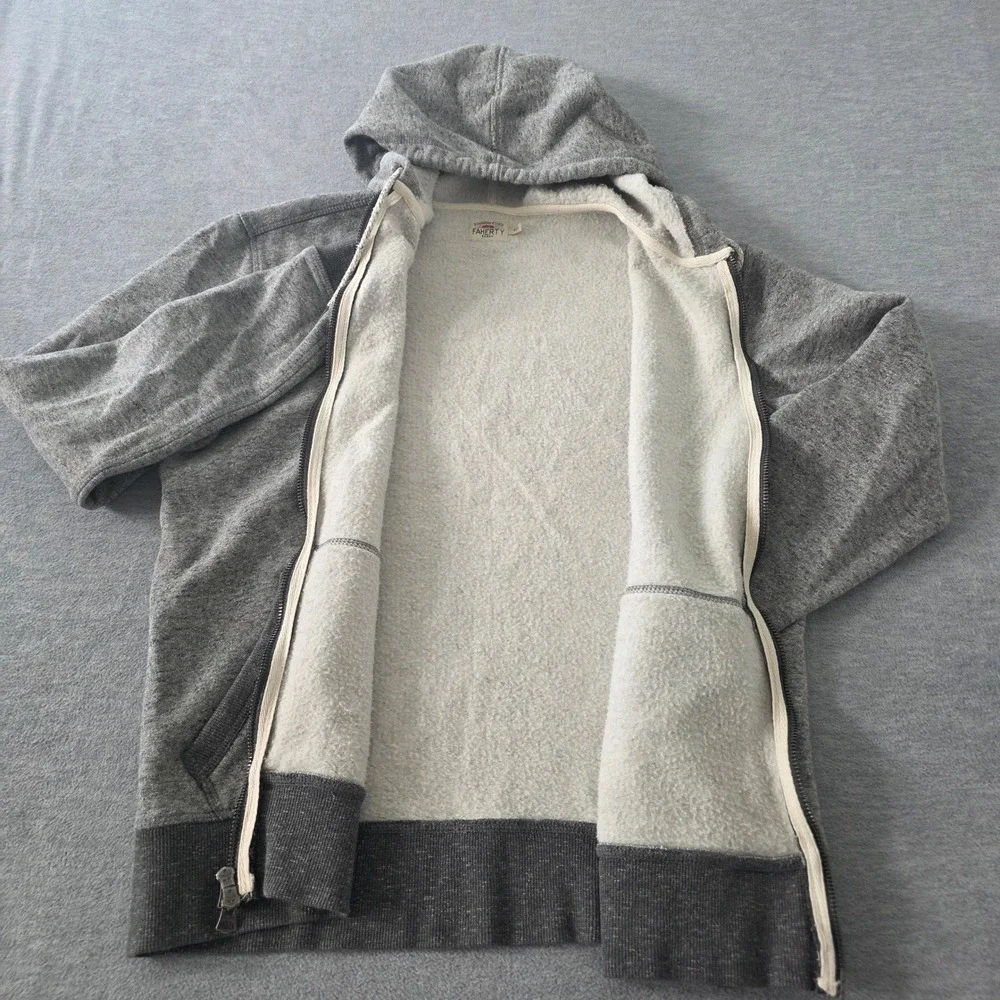 Faherty Mens Heather Grey Full Zip Colorblock Fleece Hoodie Sweatshirt Medium